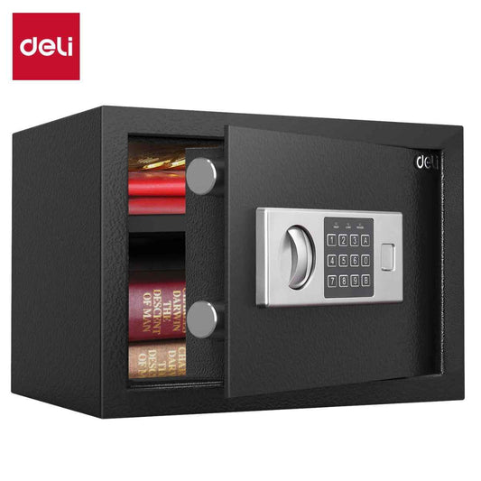 Deli T522 Fireproof Safe, Digital Safe Box with Key T521 Full Metal Body 5.9kg (25x35x25cm) Black