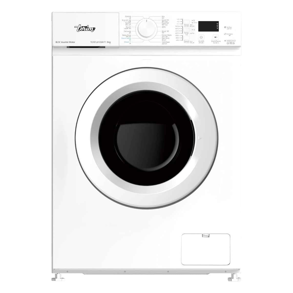Terim  TERFL610SKYT 6kg Front Load Fully Automatic Washing Machine, 1000 RPM, 16 Programs, Quick Wash, LED Display, Tub Clean, White Grey