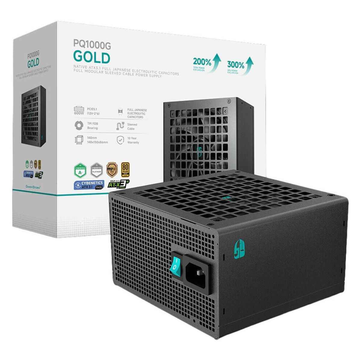 DeepCool PQ1000G Fully Modular Power Supply | 1000W Power Output | 80 PLUS Gold Certified | ATX 3.1 Compatible | Full Japanese Capacitors | Fluid Dynamic Bearing Fan | Black | R-PQA00G-FD1B-JGUK-V1
