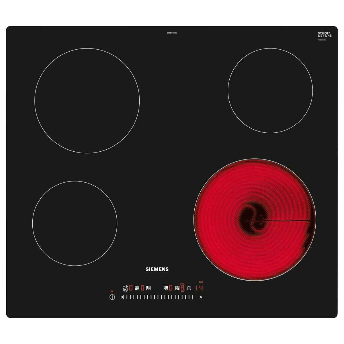 Siemens 60cm Built-In Electric Hob – Ceramic Surface, 4 Cooking Zones, 3-Year Warranty (Model: ET611FEB8M)