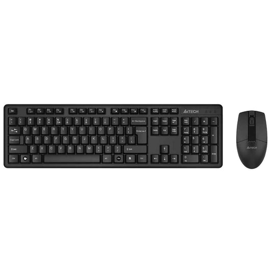 A4Tech 3330N / 3330NS 2.4GHz Wireless Keyboard & Mouse Combo – 1200 DPI, 12 Hotkeys, Silent Click Option, Black