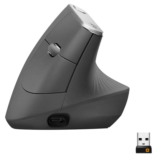 Logitech MX Vertical Advanced Ergonomic Mouse, Wired & Wireless Bluetooth Connectivity, Advanced Optical Tracking, Natural Handshake Position, Black | 910-005448 / 910-005447 (Unit with Box)