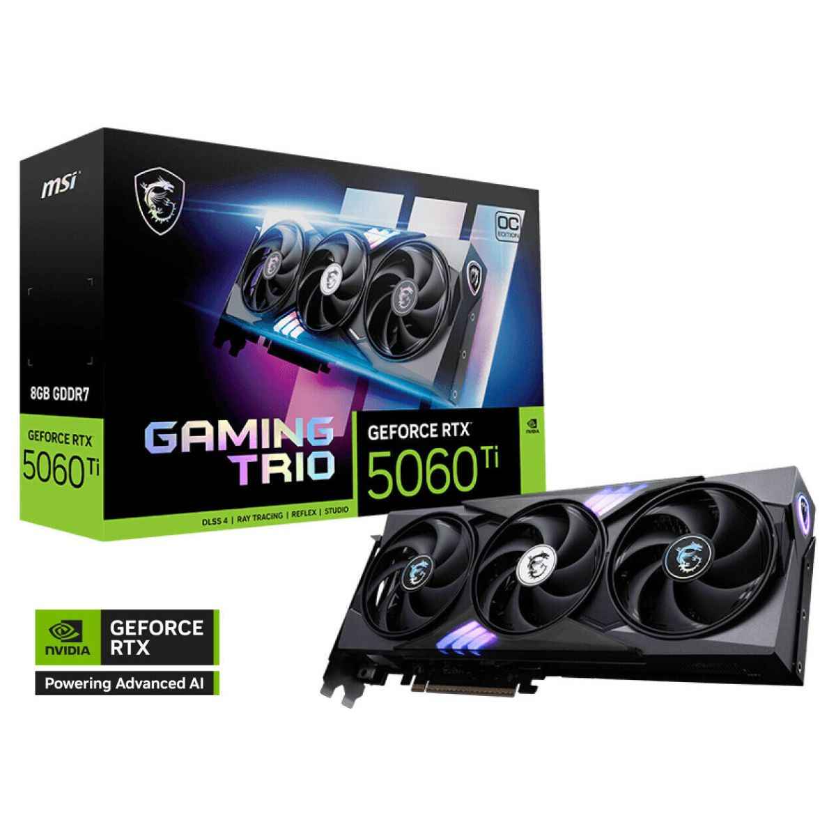 MSI GeForce RTX 5060 Ti GAMING TRIO OC Graphics Card, 8GB GDDR7, PCIe 5.0, Triple-Fan Cooling | 912-V536-022