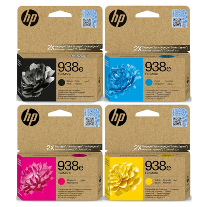 HP 938e EvoMore Original Ink Cartridges | Black, Cyan, Magenta & Yellow | High-Yield Genuine HP Ink for OfficeJet Pro Printers