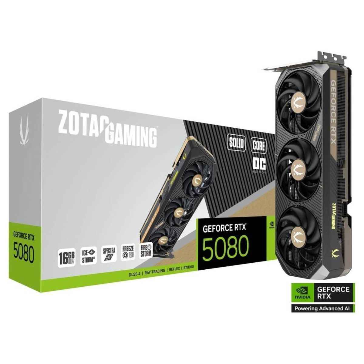 ZOTAC GAMING GeForce RTX 5080 SOLID CORE OC Graphics Card | 16GB GDDR7 | 256-Bit Memory Interface | 2482 MHz Boost Clock | 28 Gbps Memory Speed | 8960 CUDA Cores | PCIe 5.0 x16 | ZT-B50800J2-10P