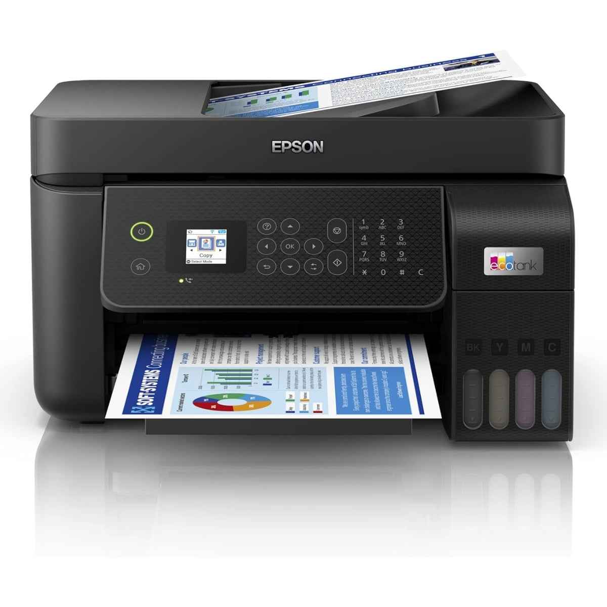Epson EcoTank L5290 A4 Wi-Fi AIO Ink Tank Printer with ADF, Print, Scan, Copy, Fax, 5760 x 1440 dpi, 33ppm Printing Speed, LCD Screen, 100-Page Fax Storage Memory, Smart Panel, Black | C11CJ65409