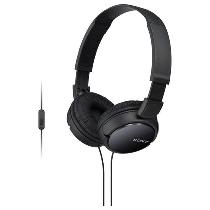 Sony MDR-ZX110AP Extra Bass Smartphone Headset | 30mm Dynamic Drivers | Swivel & Foldable Earcups | Flat Cable | Black