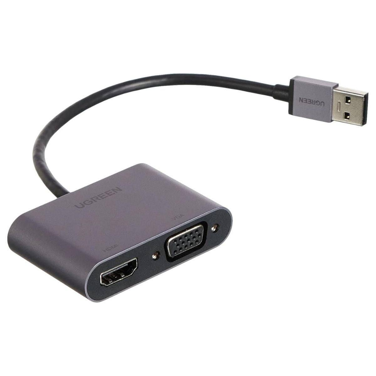 UGREEN 20518 USB 3.0 to HDMI / VGA Converter | Dual Screen Display | Aluminum Case | Gray