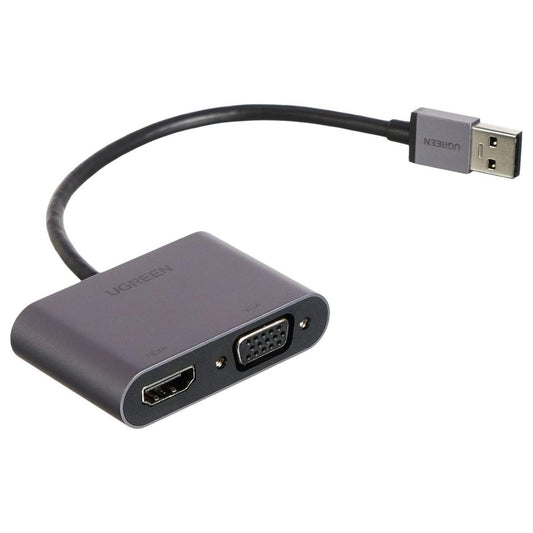 UGREEN 20518 USB 3.0 to HDMI / VGA Converter | Dual Screen Display | Aluminum Case | Gray