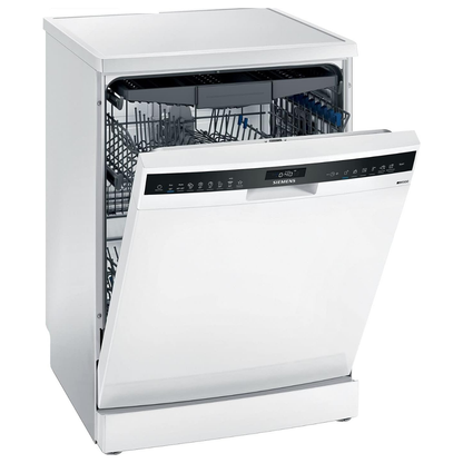 Siemens iQ300 60cm Free-Standing Dishwasher – 13 Place Settings, Heat Exchanger Drying, White (SN23HW26MM)