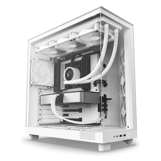 NZXT H6 Flow CC-H61FW-01 Compact Dual-Chamber Airflow Mid-Tower ATX White&nbsp;Case, Panoramic Glass Panels, Up to 360 mm Radiator &amp; 3x 120mm F120Q Fans, Cable Management, USB-C 3.2 / USB-A 3.2