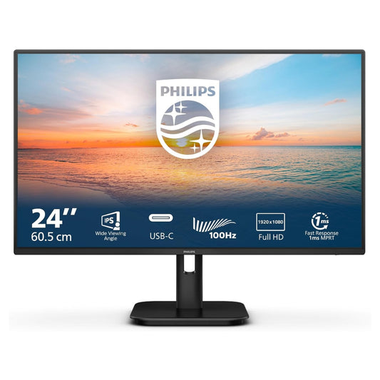 PHILIPS 24 Inch Full HD LCD monitor, 100Hz, IPs, 1ms, USB-C power delivery, Speakers, Flicker Free, LowBlue mode (1920 x 1080, 250 cd/m², HDMI 1.4 / USB-C)