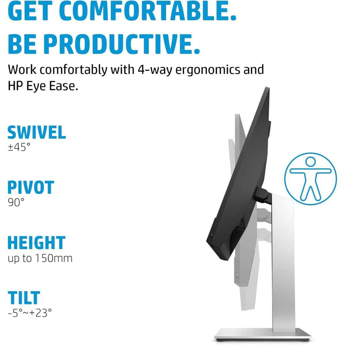 HP E24m G4 Monitor, 23.8" FHD IPS Display, 75Hz Refresh Rate, 5ms GtG Response Time, 5 Mega-Pixel Webcam, 25 Degrees Tilt Adjustability, Built-In Speakers & Echo-Cancelling Dual Mics, Black