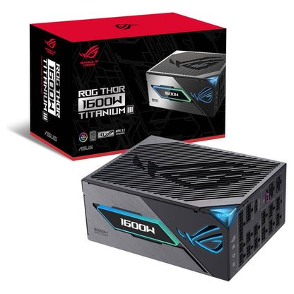 Asus ROG Thor 1600W Titanium III Fully Modular Power Supply, 80 Plus Titanium Efficiency, Cybenetics Titanium Certification, Active PFC, ATX 3.1 Standard, GaN MOSFET Technology