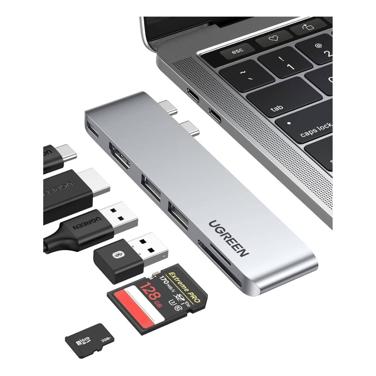 UGREEN 80856 6-in-2 USB-C Hub Adapter | 4K HDMI | 5Gbps | SD/TF Card Reader | 2×USB 3.0 | MacBook Pro &amp; Air | Silver