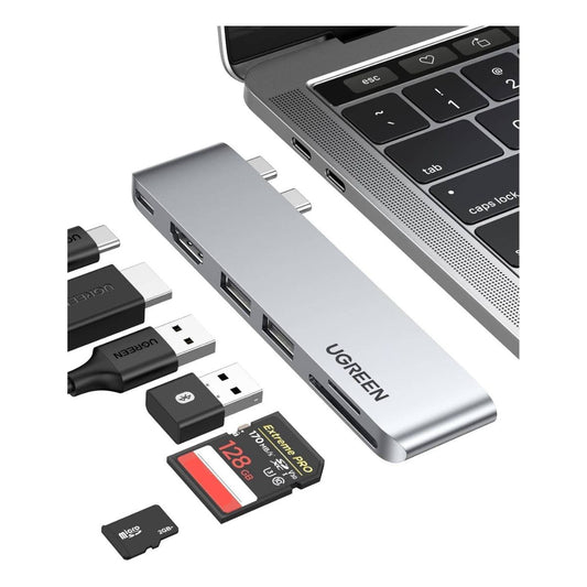 UGREEN 80856 6-in-2 USB-C Hub Adapter | 4K HDMI | 5Gbps | SD/TF Card Reader | 2×USB 3.0 | MacBook Pro &amp; Air | Silver