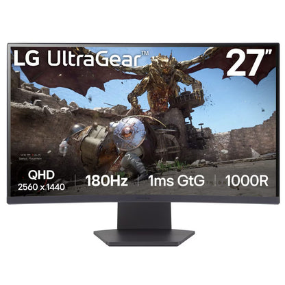 LG UltraGear 27'' QHD 1000R Curved Gaming Monitor, 180Hz Refresh Rate, 1ms Response Time, AMD FreeSync, HDR10, Up to sRGB 99%, 3-side Virtually Borderless Design, Black | 27GS60QC-B