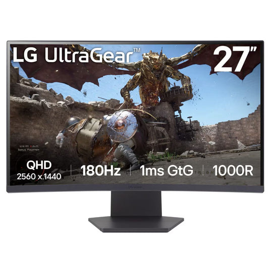 LG UltraGear 27'' QHD 1000R Curved Gaming Monitor, 180Hz Refresh Rate, 1ms Response Time, AMD FreeSync, HDR10, Up to sRGB 99%, 3-side Virtually Borderless Design, Black | 27GS60QC-B