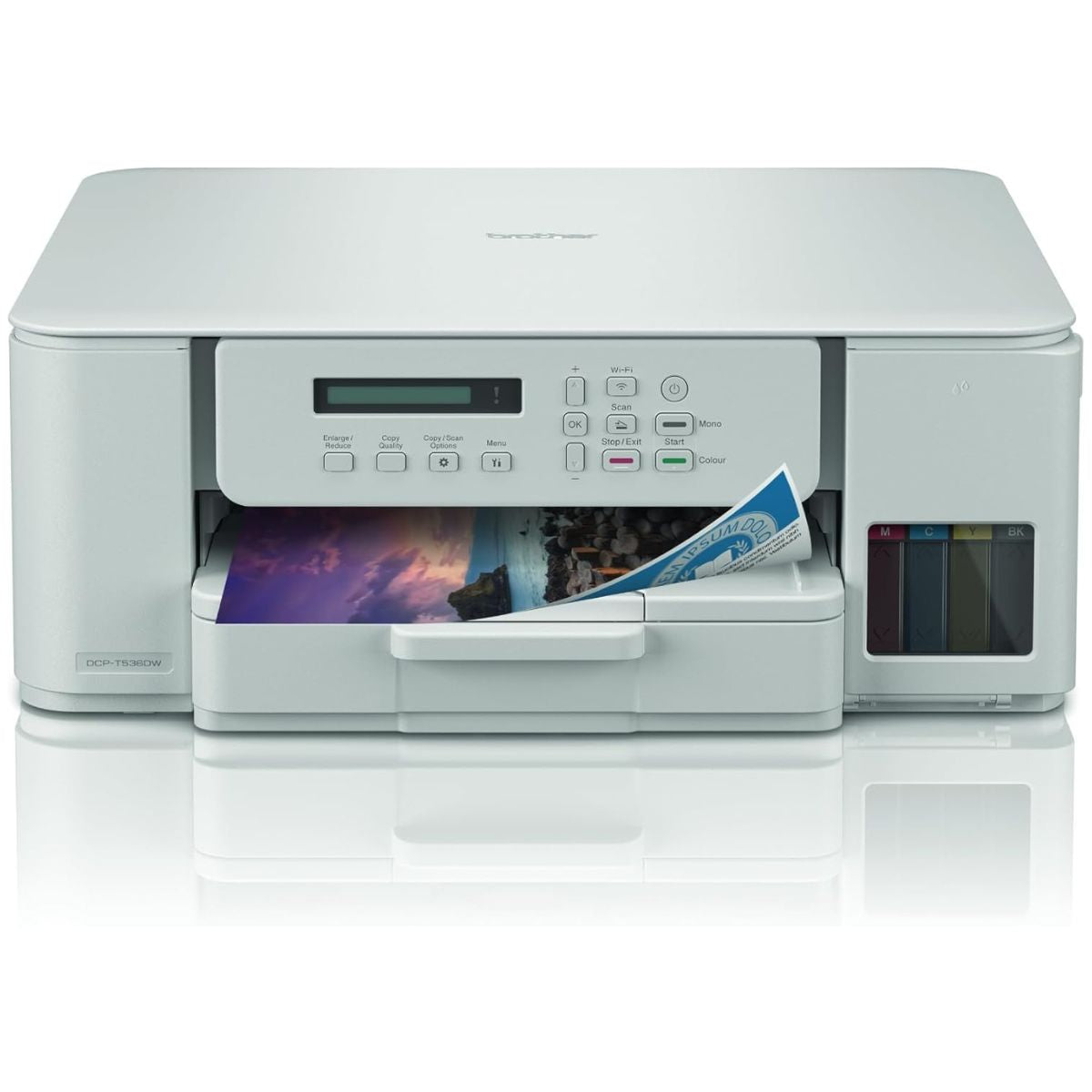 Brother Wireless All In One Ink Tank Printer, Automatic Duplex Print, Wireless & Mobile Print, Compact Design, White - DCP-T536DW