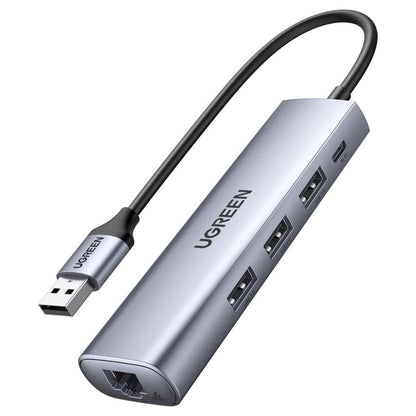 UGREEN 60812 5-in-1 USB 3.0 Hub | 3x USB-A 3.0 + Micro USB + Gigabit Ethernet | 5Gbps | 20cm Cable | Gray