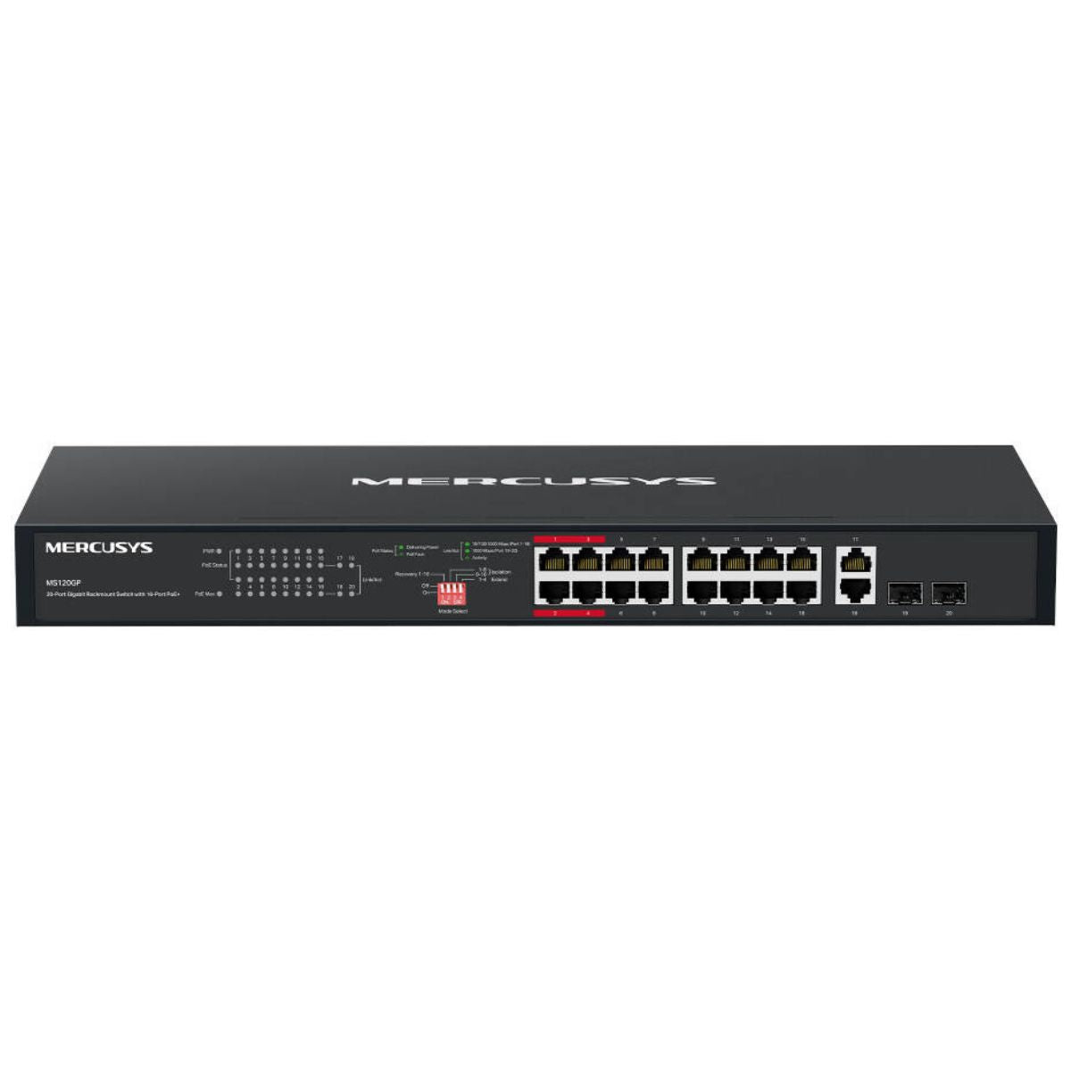 MERCUSYS MS120GP 20-Port Gigabit PoE+ Rackmount Switch | 16 PoE+ Ports | 192W Power Budget | 2 Gigabit RJ45 Ports | 2 SFP Slots | 802.3af/at