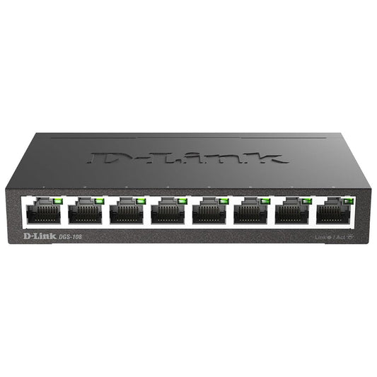 D-Link DGS-108 Unmanaged Switch – 8-Port Gigabit Ethernet, Plug & Play Network Expansion