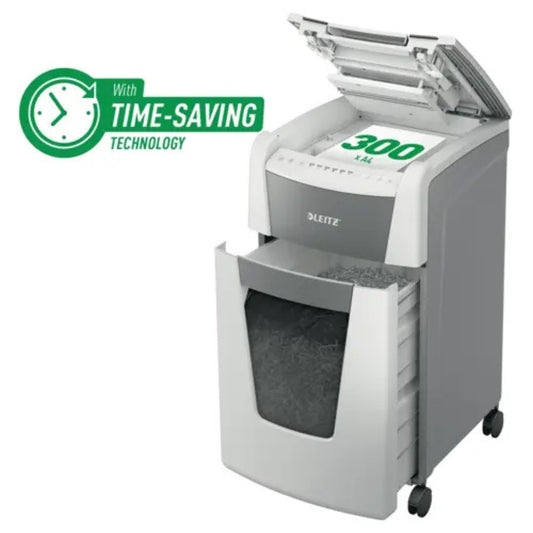 Leitz IQ Home Office AutoFeed Shredder 300 Sheets – P-4 Cross-Cut, 60L Bin, 60-Min Run Time, Anti-Jam, White | LE8015-1-00