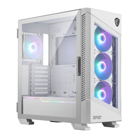 MSI MPG VELOX 100R Mid-Tower ATX Gaming PC White Case, Tempered Glass Front Panel, 4x 120mm ARGB Fans, Support Up to 360mm Radiator, Vertical GPU Mount, Optimized Airflow, Type-C