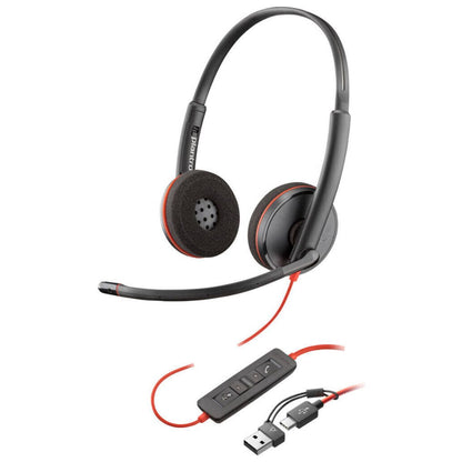 HP Poly Blackwire 3220 USB-C Headset with USB-C to USB-A Adapter, Noise-Canceling Microphone, Inline Call Controls, Hearing Protection, USB-C Connectivity, Black