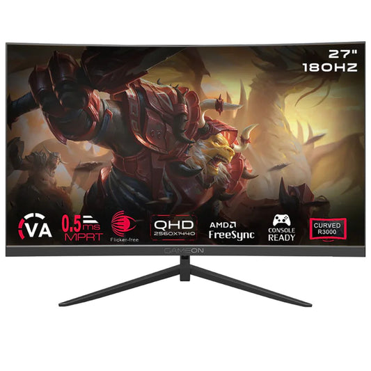 GAMEON GOC27Q180VA Pro Series 27" QHD, 180Hz, MPRT 0.5ms, HDMI 2.1, VA Panel Curved Gaming Monitor 3000R 16:9 (Supports PS5) - Black