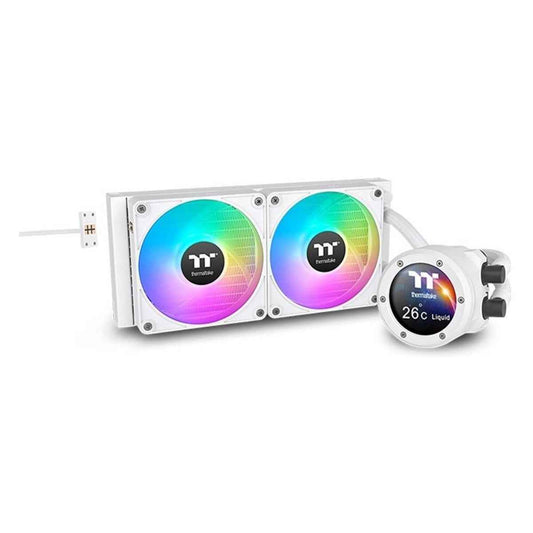 Thermaltake TH240 V2 Ultra EX ARGB Sync AIO Liquid Cooler – 240mm, 2×120mm PWM Fans, Mirror Waterblock LCD, Snow | CL-W425-PL12SW-A