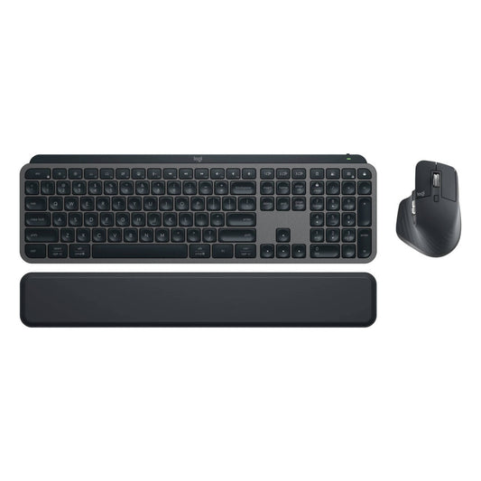 Logitech MX Keys S Combo Performance Wireless Keyboard and Mouse with Palm Rest, Customizable Illumination, Fast Scrolling, Bluetooth, USB C, for Windows, Linux, Chrome, Mac - Graphite (English/Arabic)