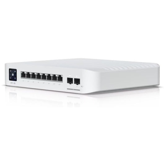 Ubiquiti Networks Pro 8 PoE Switch, 1.3" Touchscreen, AR Switch Management, 8-port, Layer 3 Switch with PoE+ &amp; PoE++ Output, 120 W PoE Availability, Wall-Mountable Kit, White | USW-PRO-8-POE