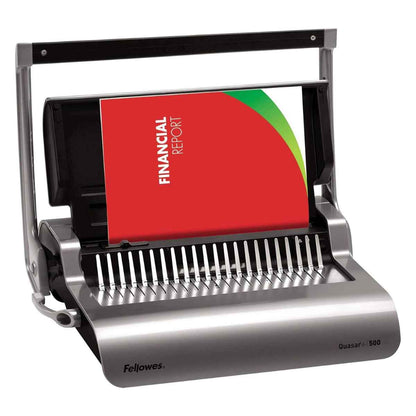 Fellowes Quasar+ 500 Manual Comb Binding Machine | 25 Sheet Punch Capacity | 500 Sheet Binding Capacity | 50mm Comb Size | Heavy-Duty Office Binder | Grey