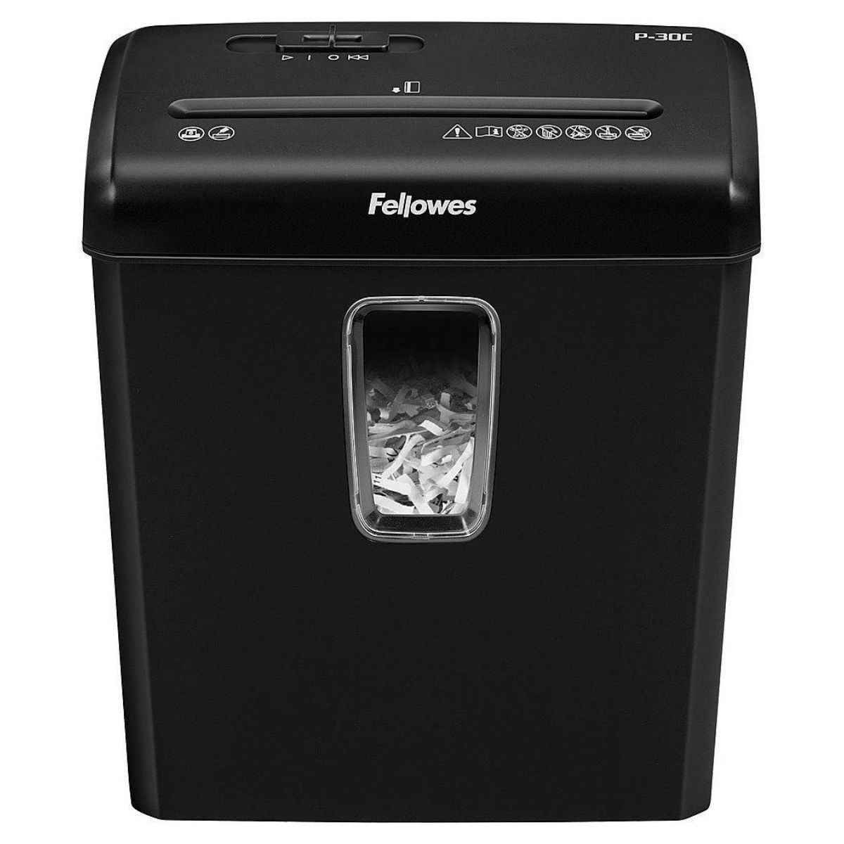 Fellowes Powershred P-30C Cross-Cut Paper Shredder | 6 Sheet Capacity | P-4 Security Level | 4 x 34mm Cross-Cut Particles | 15L Bin | Black