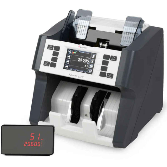Cassida Xpecto LiTE, Single Mix Value Counter for AED Only, Hopper 600 Bills, Stacker 250 Bills, 3.2" LCD Screen, CIS, UV, MG, IR Detection System, Fast & Accurate Counting And Sorting, | Xpecto LiTE