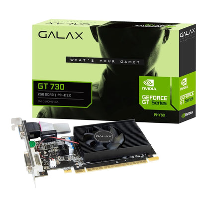 GALAX GeForce GT 730 Graphics Card, 4GB DDR3 128-bit Memory, 700 MHz Base Clock, 667MHz Memory Clock, 384 CUDA Cores, PCI-E 2.0 x8, DVI-I x1,HDMI x1,VGA x1 | 73GQF8HX00HD