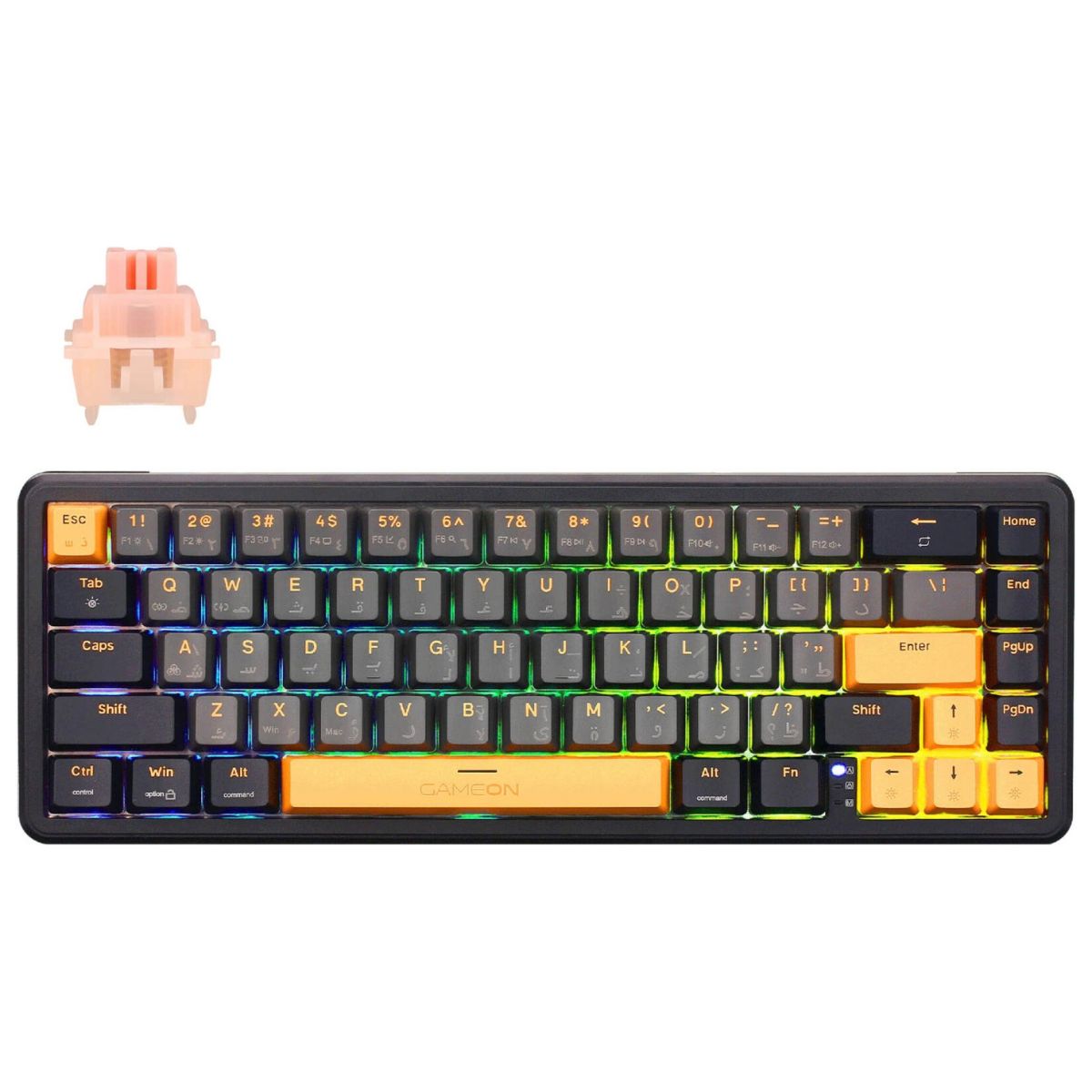 GAMEON GOMGK68-RS MAGPRO 60% Magnetic Mechanical Gaming Keyboard | 67 Keys | Outemu Crystal Pink | RGB | English & Arabic | USB-C | Black/Yellow | GOMGK68-RS