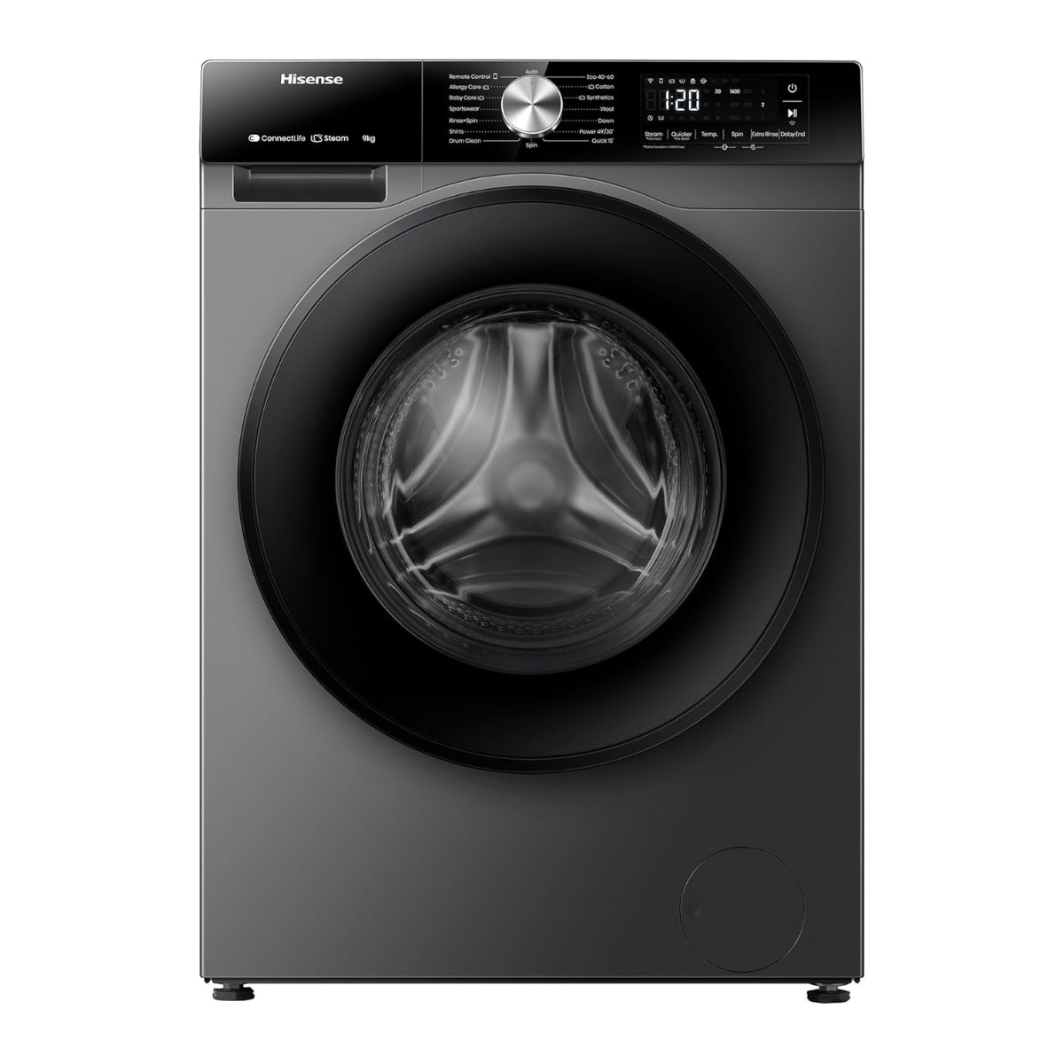 Hisense Fully Automatic Washer & Dryer WD3S1043BT 10/6kg with Invertor Motor,1400 RPM, Steam Refresh & Allergy Care Program, Drum Clean, Pause & Ad Function, Drum Clean, Titanium Grey