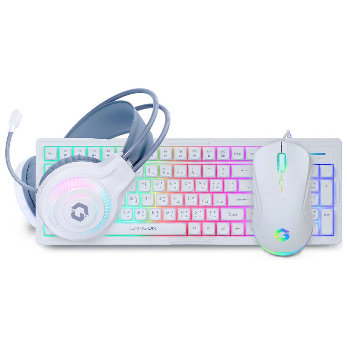 GAMEON GO-CYPHERW-XL-W All-In-One Gaming Combo | Keyboard, Headset, Mouse & Mousepad | 7200 DPI | RGB | USB 2.0 | White | GO-CYPHERW-XL-W