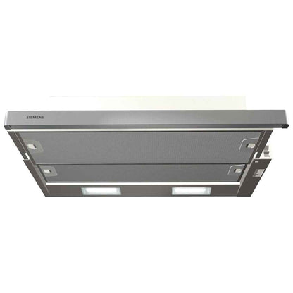 Siemens LI93TCA10M iQ100 Telescopic Cooker Hood, 90cm Width, Built-in Installation Type, 3 Speed Settings, 67dB Sound Power, Silver Metallic