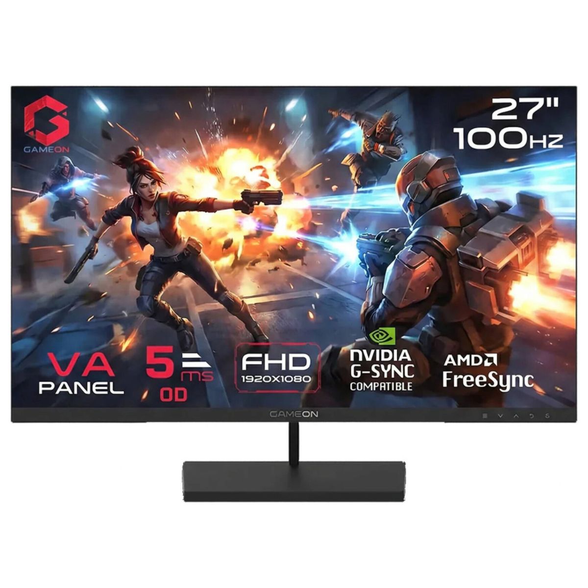 GAMEON GB27F100 Basic Series 27-Inch FHD VA Gaming Monitor | 100Hz | 5ms | 3000:1 Contrast | HDMI & VGA | GB27F100