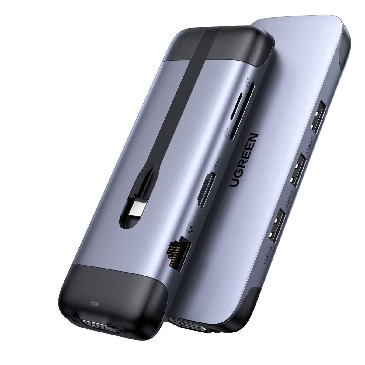UGREEN USB-C Multiport Converter | 3 x USB 3.0 | HDMI | VGA | RJ45 Gigabit Ethernet | SD/TF Card Reader | USB-C PD Charging Hub