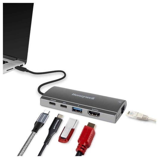 Honeywell 5-in-1 TypeC Mini Docking Station, 4K HDMI Port, 1GBPS, USB 3.0 Port & Dual Type C Ports PD85W & 5GBPS, Compatible with All Type C Devices- Laptop, PC, etc. | HC000014/LAP/CDK