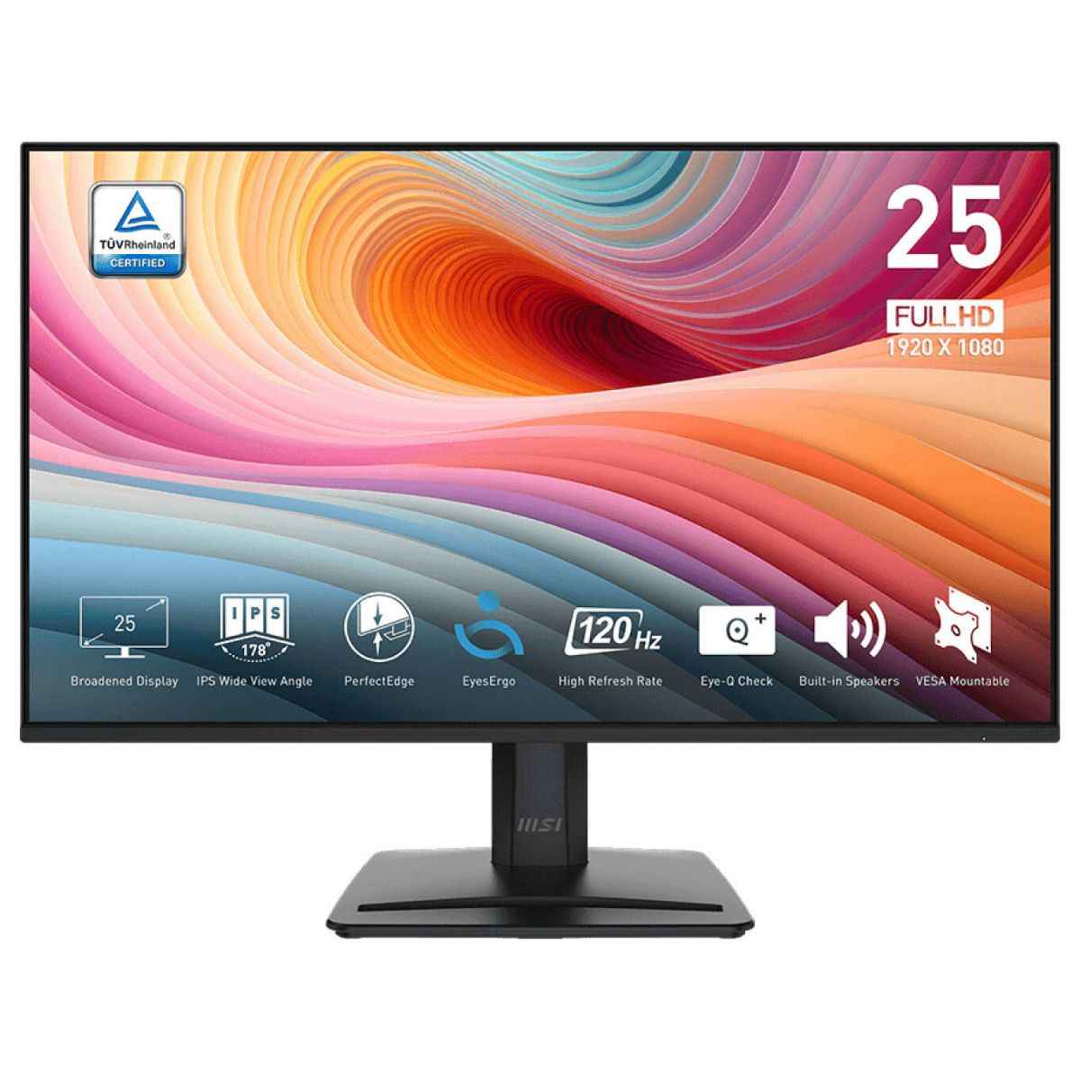 MSI PRO MP251 E2 Business Productivity Monitor | 25" IPS Display | Full HD 1920 x 1080 Resolution | 120Hz Refresh Rate | 1ms MPRT Response Time | Built-In Speakers | Black | 9S6-3PD2CM-015