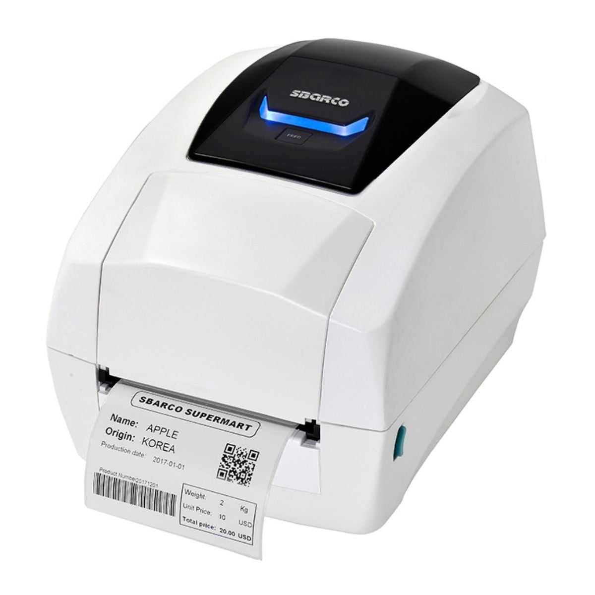Sbarco T4ES Desktop Thermal Transfer Label Printer, 203 DPI 8 dots/mm Resolution, Up to 5 IPS Print Speed, Moveable Reflective Sensor, Cover Open Sensor, Ribbon Sensor, White | T4ES