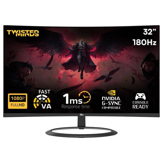 Twisted Minds TM32CFHD180VA Curved Gaming Monitor – 32″ FHD VA, 180Hz, 1ms, R1500 Curved Display