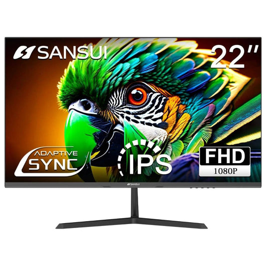 Sansui ES-22X3 22" Full HD IPS Monitor – 75Hz, 14ms, Adaptive Sync, HDMI &amp; VGA (Black)