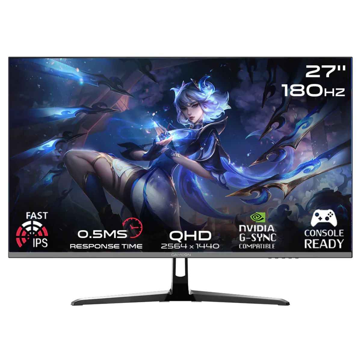 GAMEON GOPS27QHD180IPS Pro Series 27" QHD, 180Hz, MPRT 0.5ms, HDMI 2.1, Fast IPS Gaming Monitor (Supports PS5) - Black