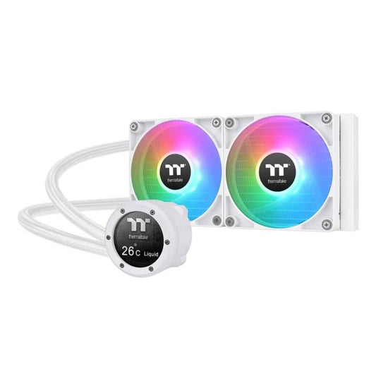 Thermaltake TH240 V2 Ultra ARGB Sync AIO Liquid CPU Cooler – 2×120mm PWM Fans, 2.1" LCD Display, 57.05 CFM, White | CL-W404-PL12SW-A
